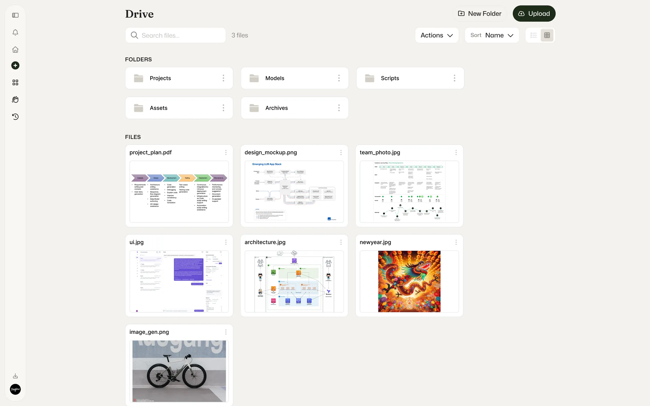 Diaflow Drive — shared folders and file previews in one workspace