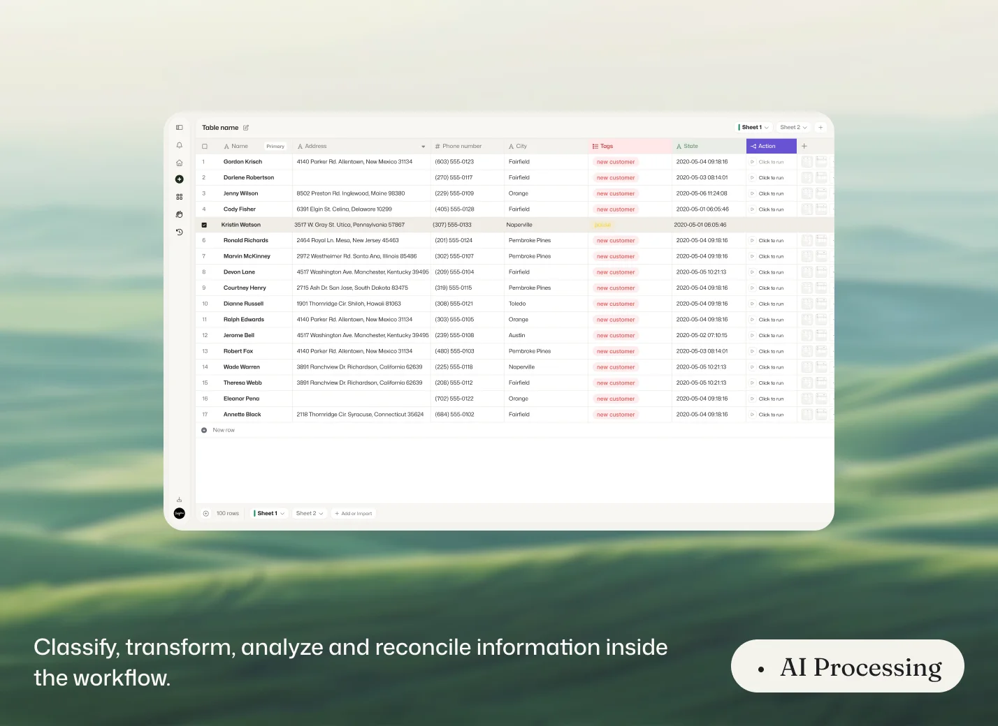 AI Processing — classify, transform, analyze and reconcile information inside the workflow