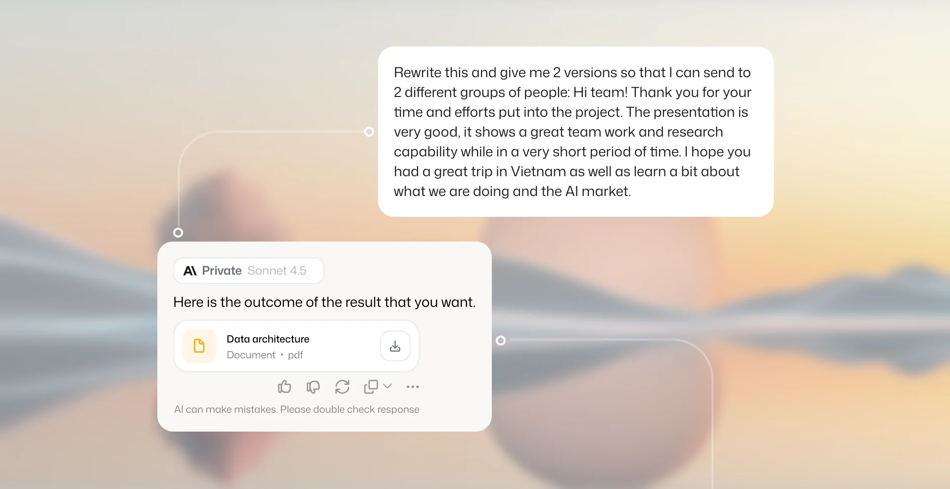 A Diaflow chat turning a pasted document into a structured file the team can download