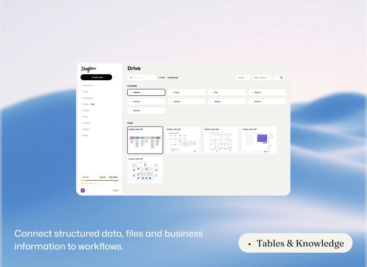 Tables & Knowledge — connect structured data, files and business information to workflows