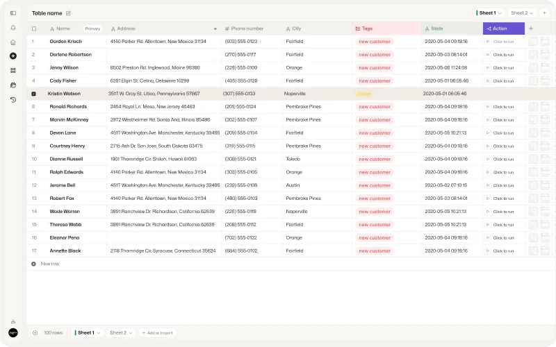 Diaflow Tables interface