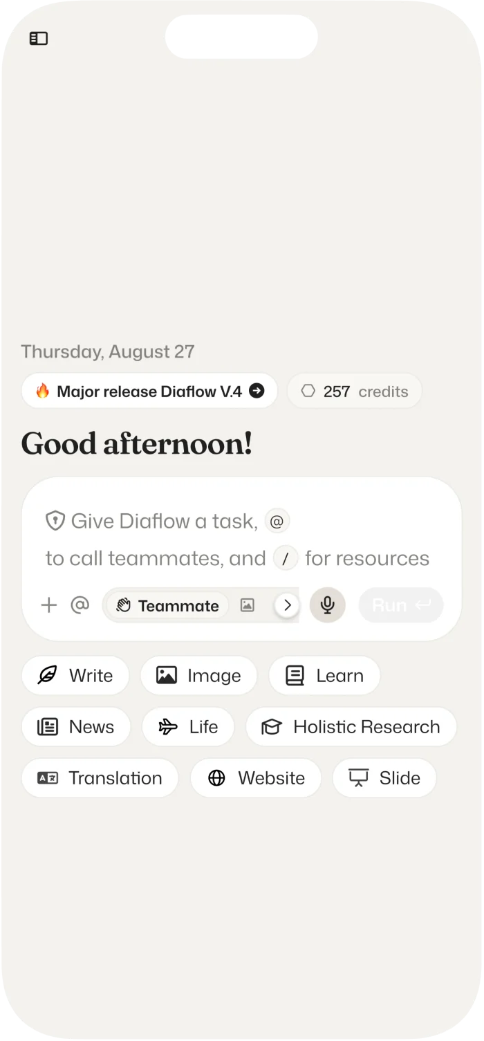 Diaflow mobile app home screen